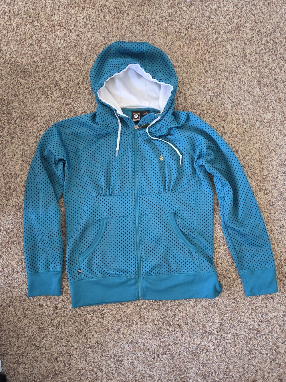 Volcom Teal Polka-Print Zip Hoodie with White Trim
